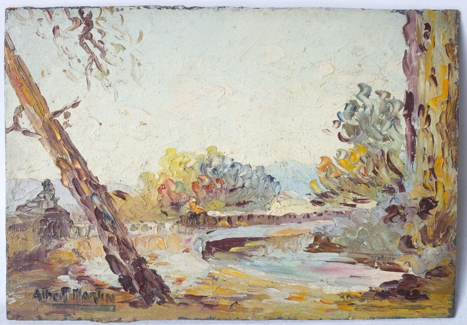 Antique Original Painting Martin ALBERT (1887-?) Landscape, Trees, Nature image 4