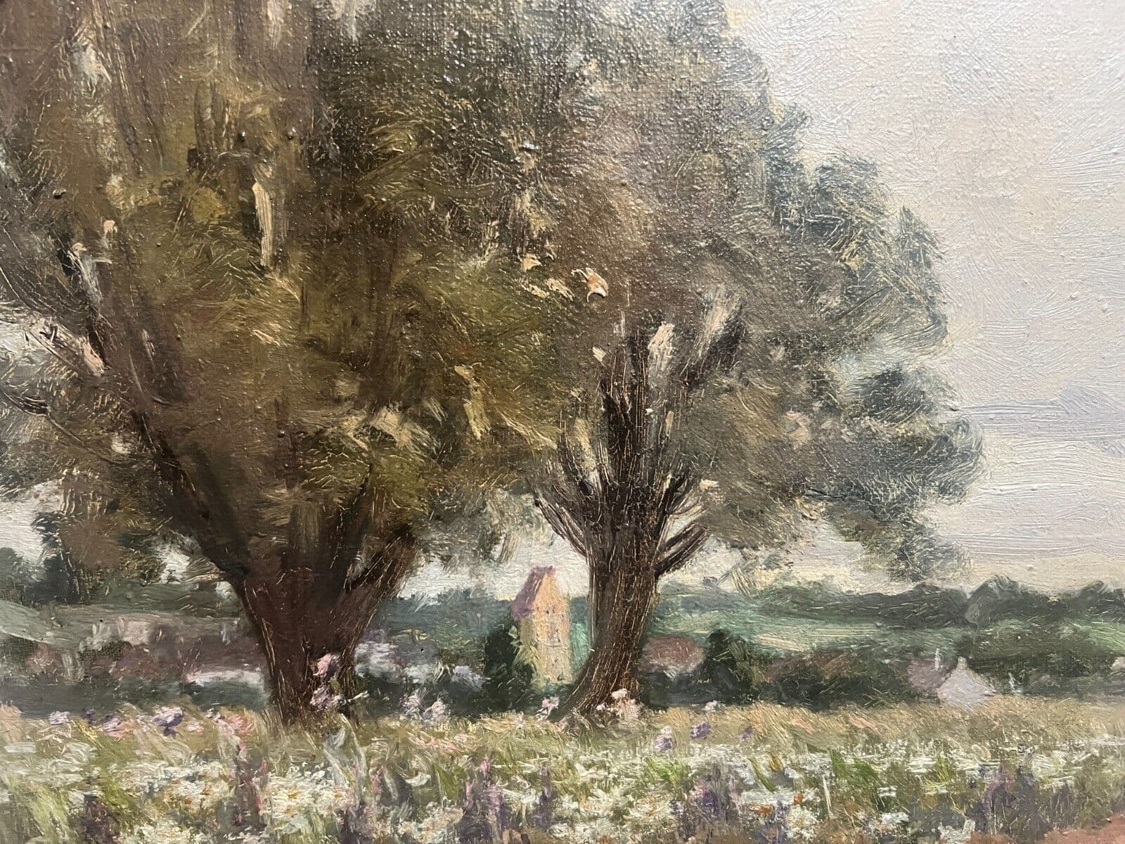 Antique Original Painting Landscape, Village, Trees, Forest signed image 3