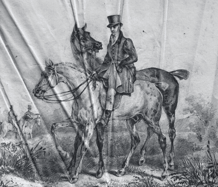Antique Pencil Drawing Rider, Horses, Polytechnique School 1830 image 1