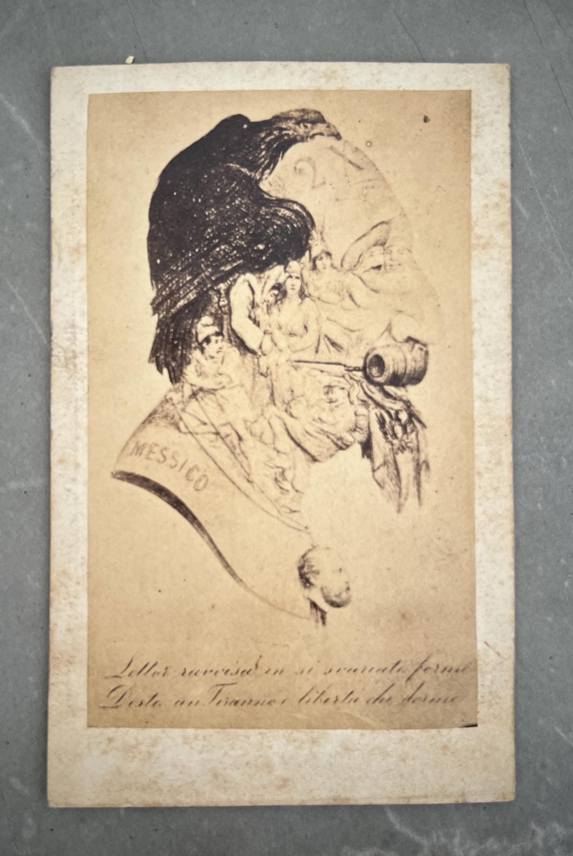 Antique Caricature CDV – Mexico Eagle Artwork – 19th Century Lithograph image 1