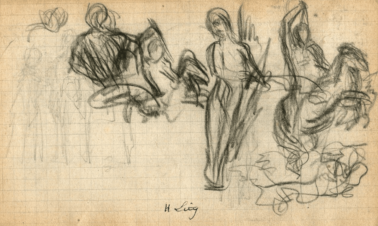 Vintage Pencil Drawing Original signed Sketch Figures, Horse image 1
