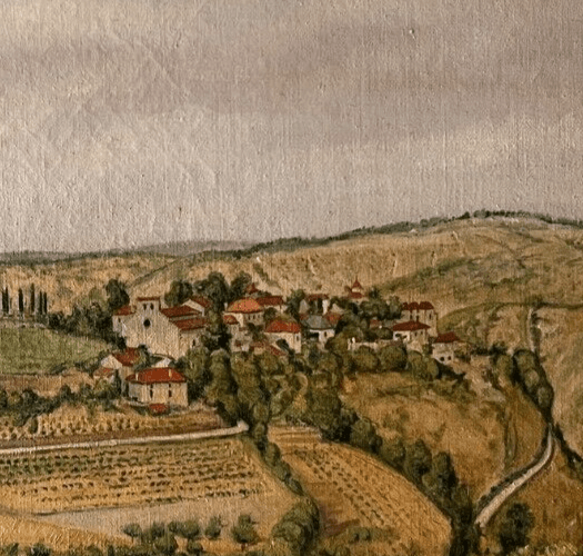 Vintage Oil Painting Landscape, Belaye, Village, Fields signed 1947 image 2
