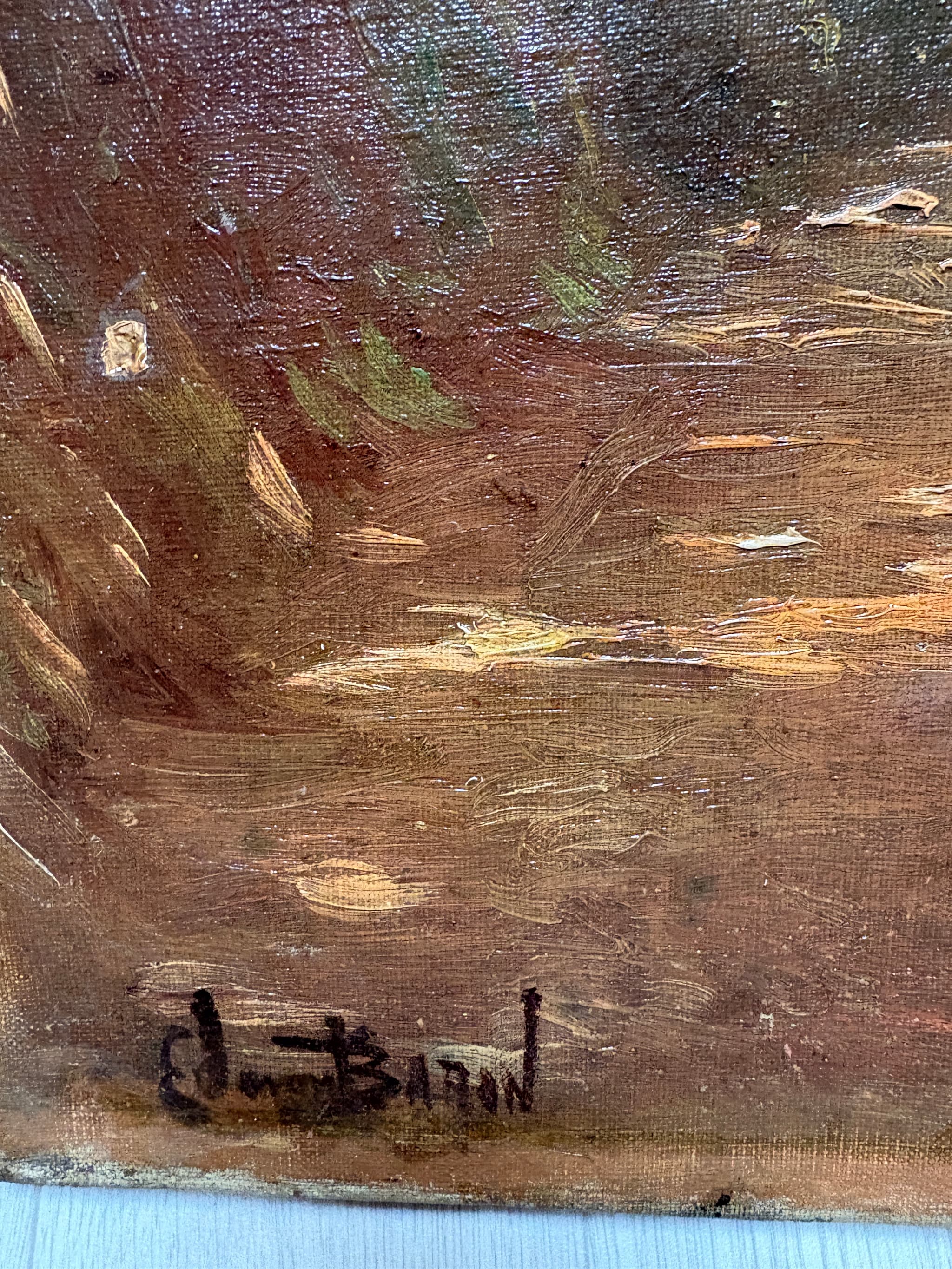 Antique Original Painting Landscape Impressionist Woman signed image 3