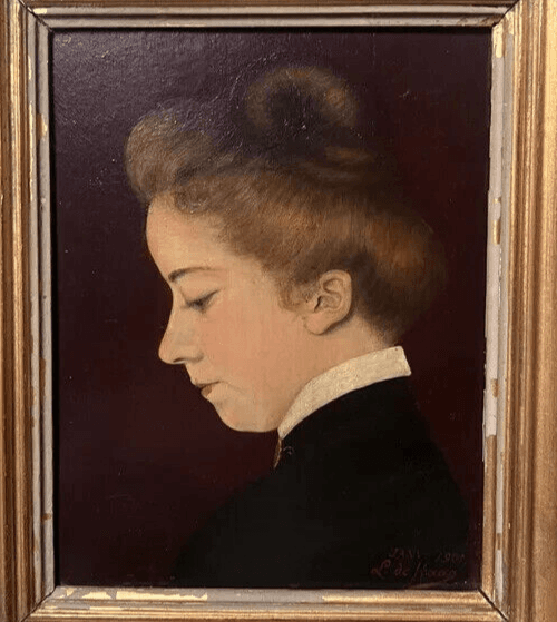 Antique Original Painting Woman, Portrait, People signed image 3