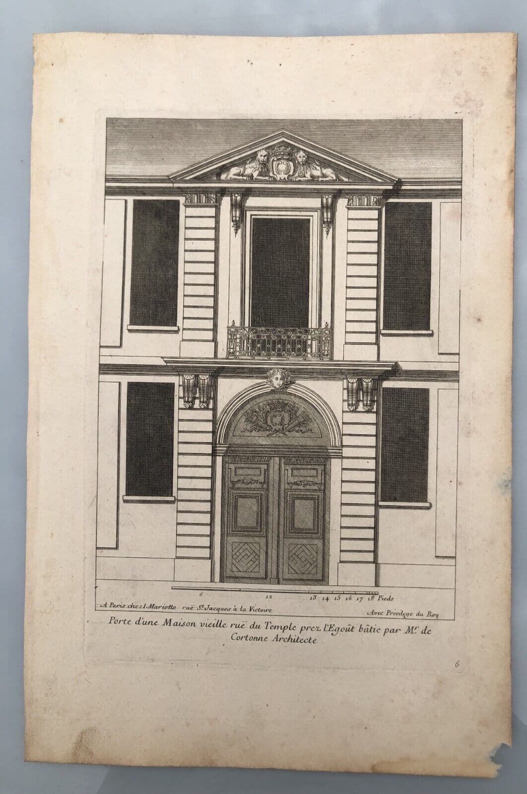 Antique Original Etching Jean LEPAUTRE (1618-1682) Doors, Architecture  x5 image 3