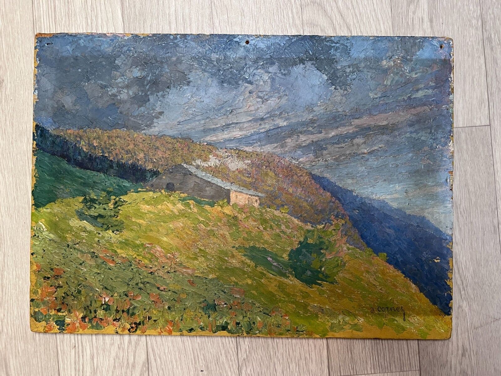 Joseph CORNET (XX) Mountain Landscape with Chalet Painting image 2