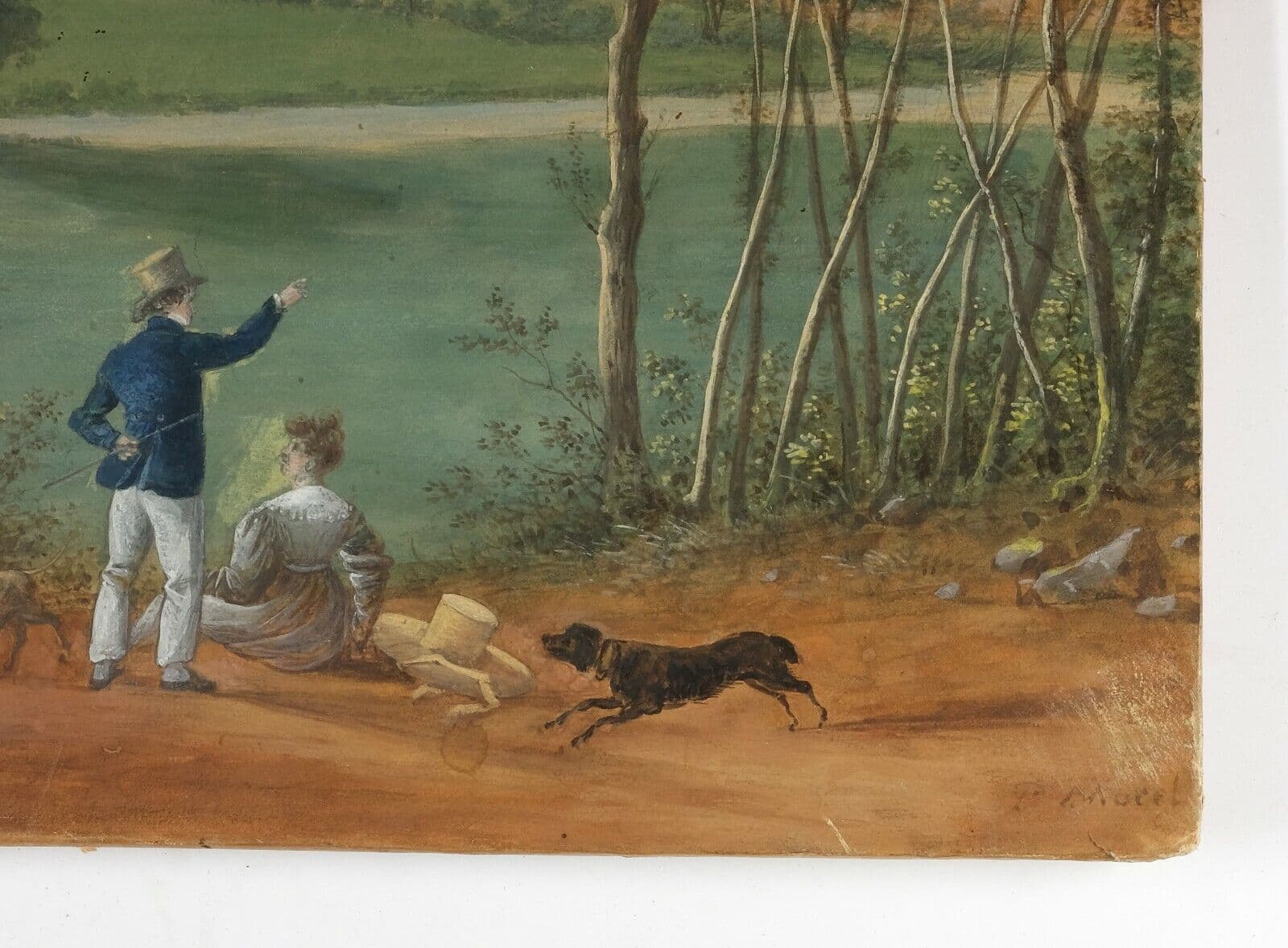 Camille Pierre MORET (1803-1871) Couple with Dogs Painting image 3