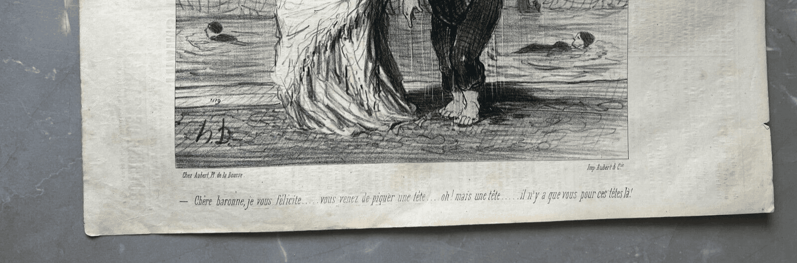 Antique Print 19th century Daumier, les Baigneuses, Baronne image 6