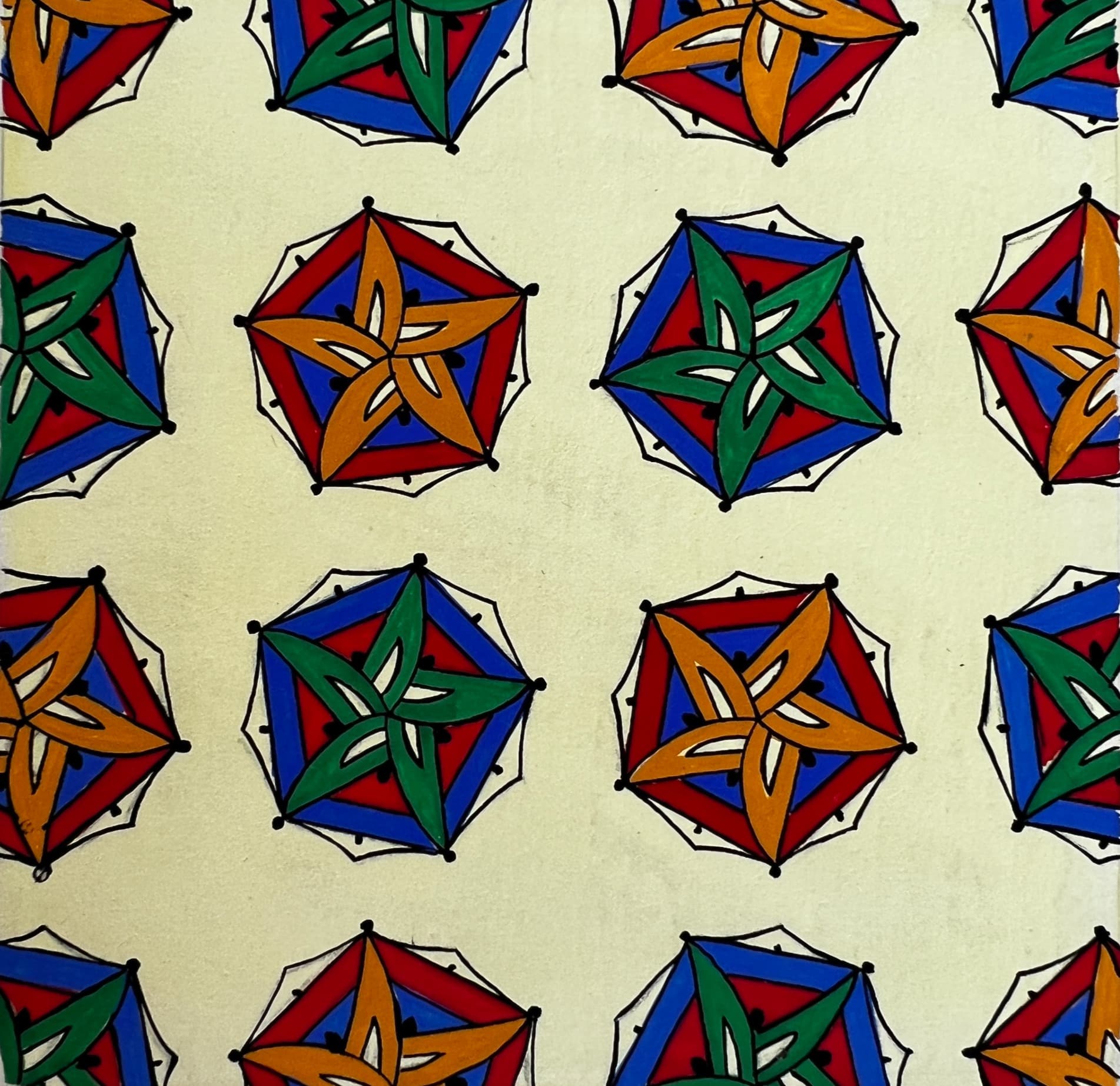 The Multiples Stars Design Original Textile Drawing image 1