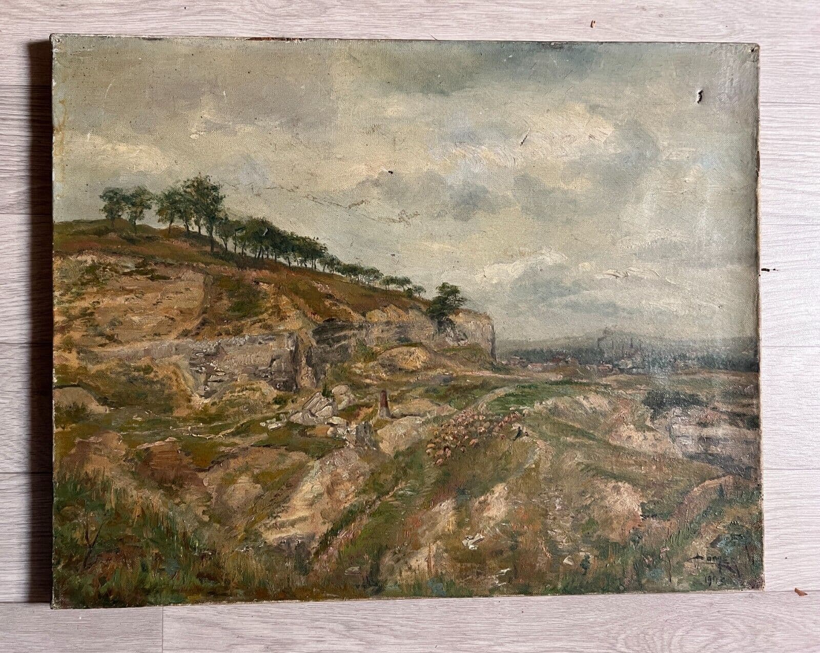 Antique Original Painting Landscape, Forest, Trees, Mountain signed image 5