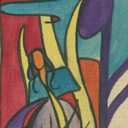 Vintage Original Modern Art Drawing Abstract Figure, Abstraction, Eye image 1