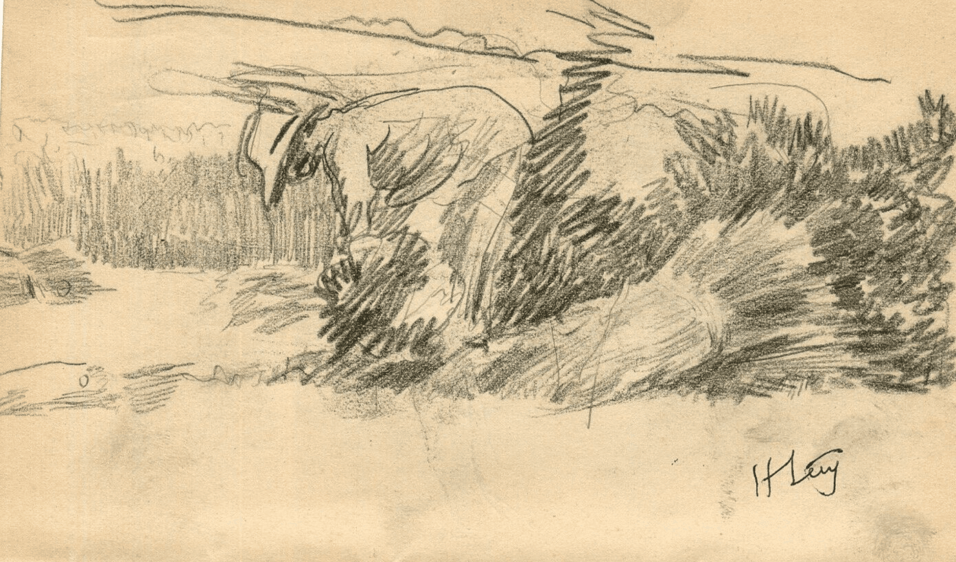 Vintage Pencil Drawing signed Woman in a Field Garden Sketch image 1