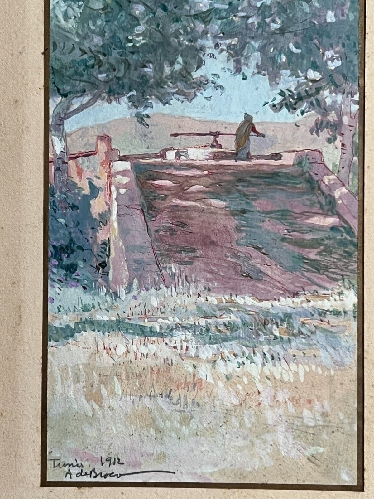 Antique Original Painting signed Landscape, Tunisia, Man image 3