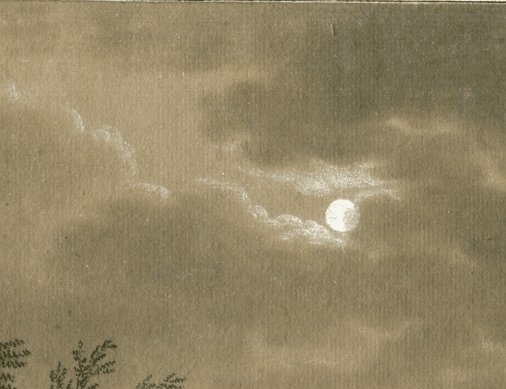 Antique Drawing 19th century Landscape by Night with Figures image 5