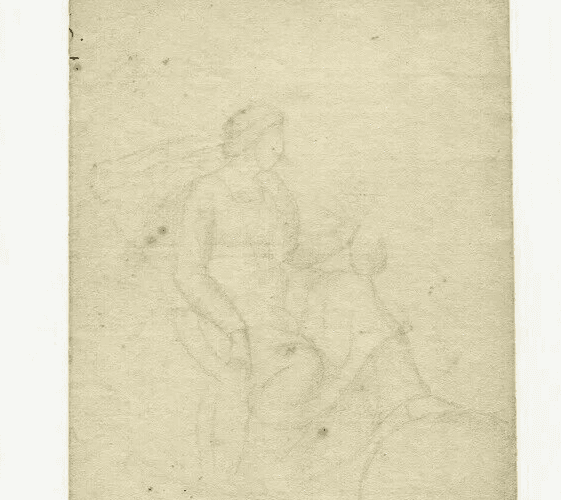 Antique Pencil Drawing 19th century Religion, Mythological Women image 3