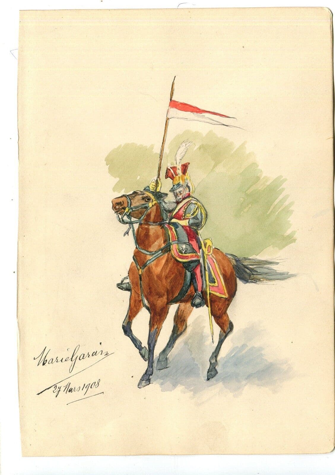 Vintage Original Drawing Illustration Knight Horse, Man signed image 6