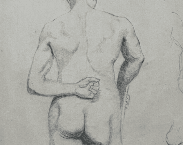 Antique Original Drawing Man, Portrait, Academic, Nude, Stick image 3