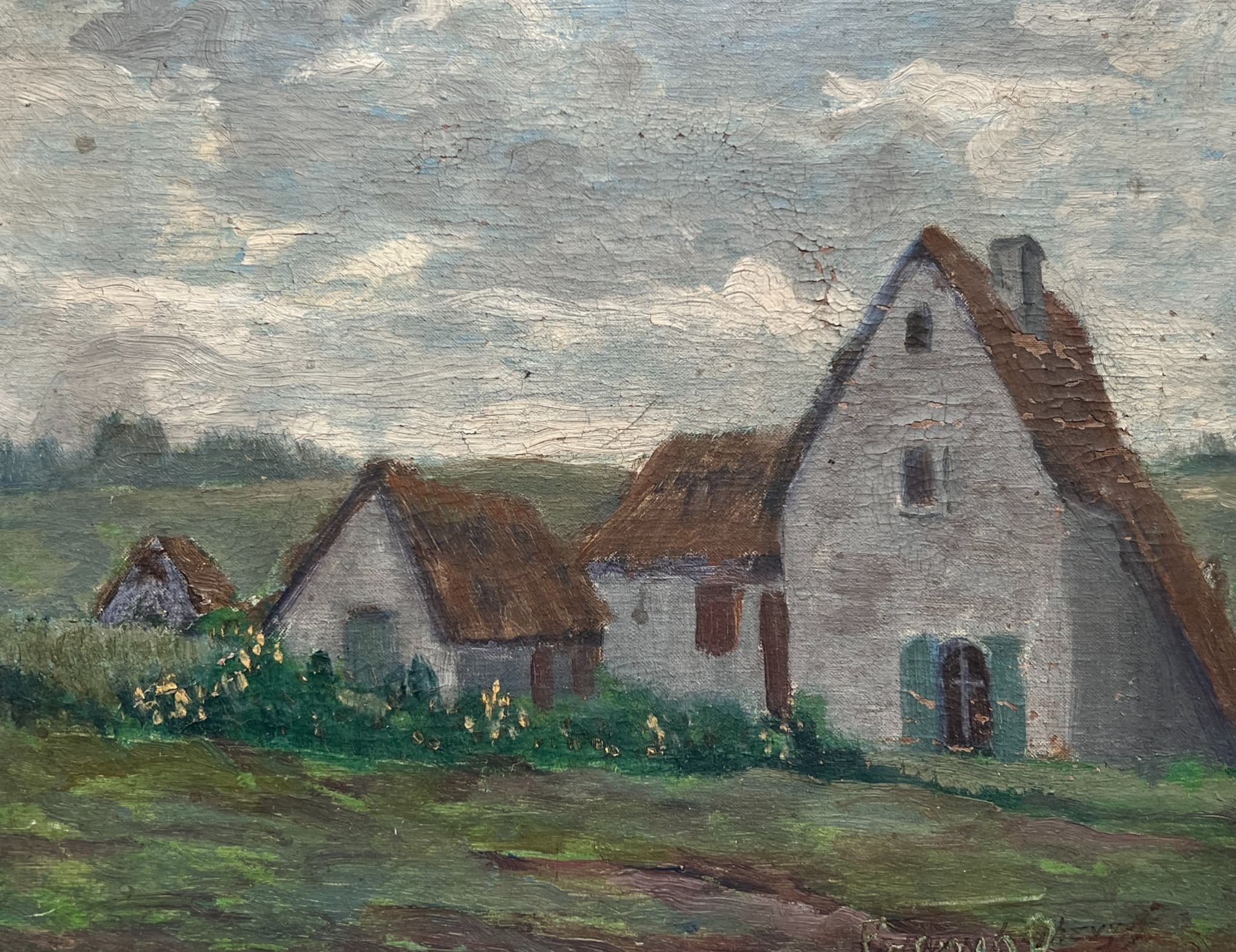 Painting by Fernand LEY (1879-1938) Houses Landscape image 1