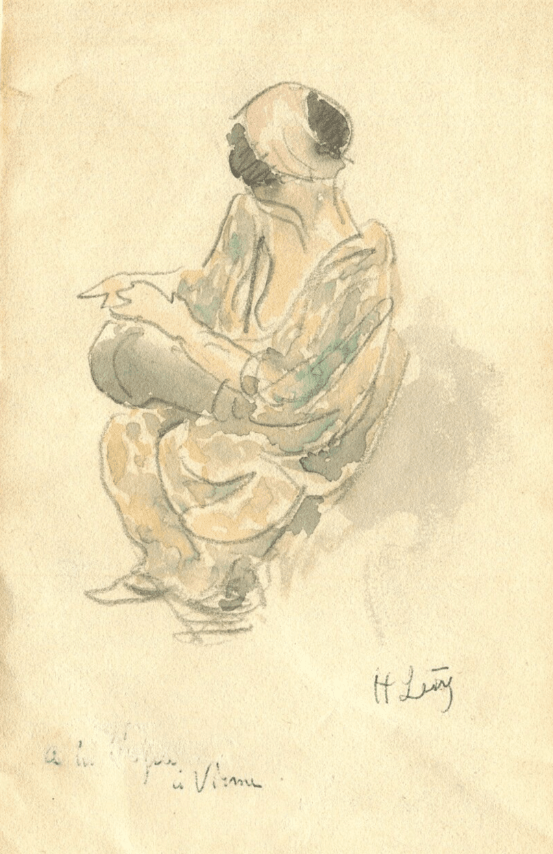 Antique Original Signed Drawing Woman Portrait Playing Dambé