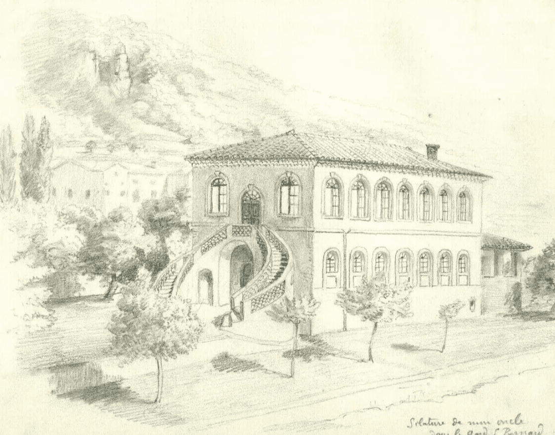 Antique Pencil Drawing Landscape, Silature in the Gard Artwork image 1