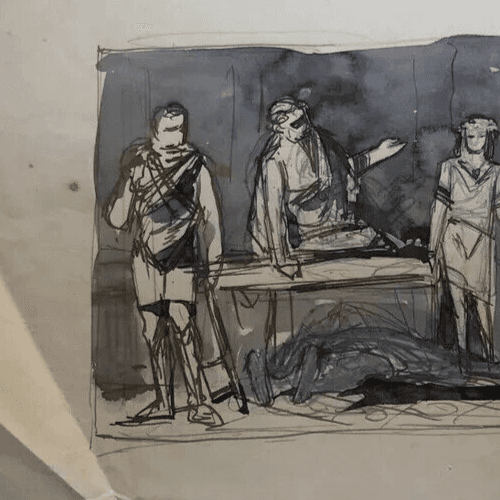 Vintage Original Drawing Man on a Bed, People, Death image 3