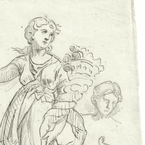 Antique Ink Original Drawing 19th century Woman Sculpture Goddess Ceres image 3