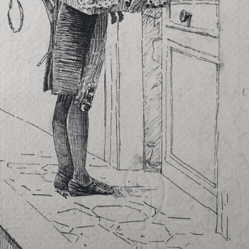 Antique Old Ink Drawing Illustration Original Toy Vendor, Figure, Horse image 3
