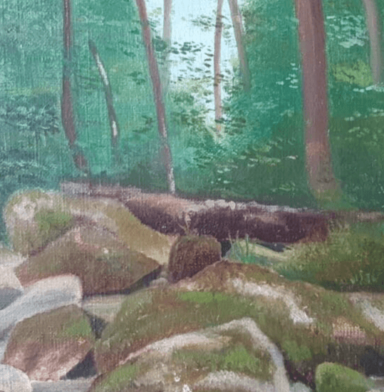 Antique Painting Original Landscape, Forest, Trees, Rocks signed image 5