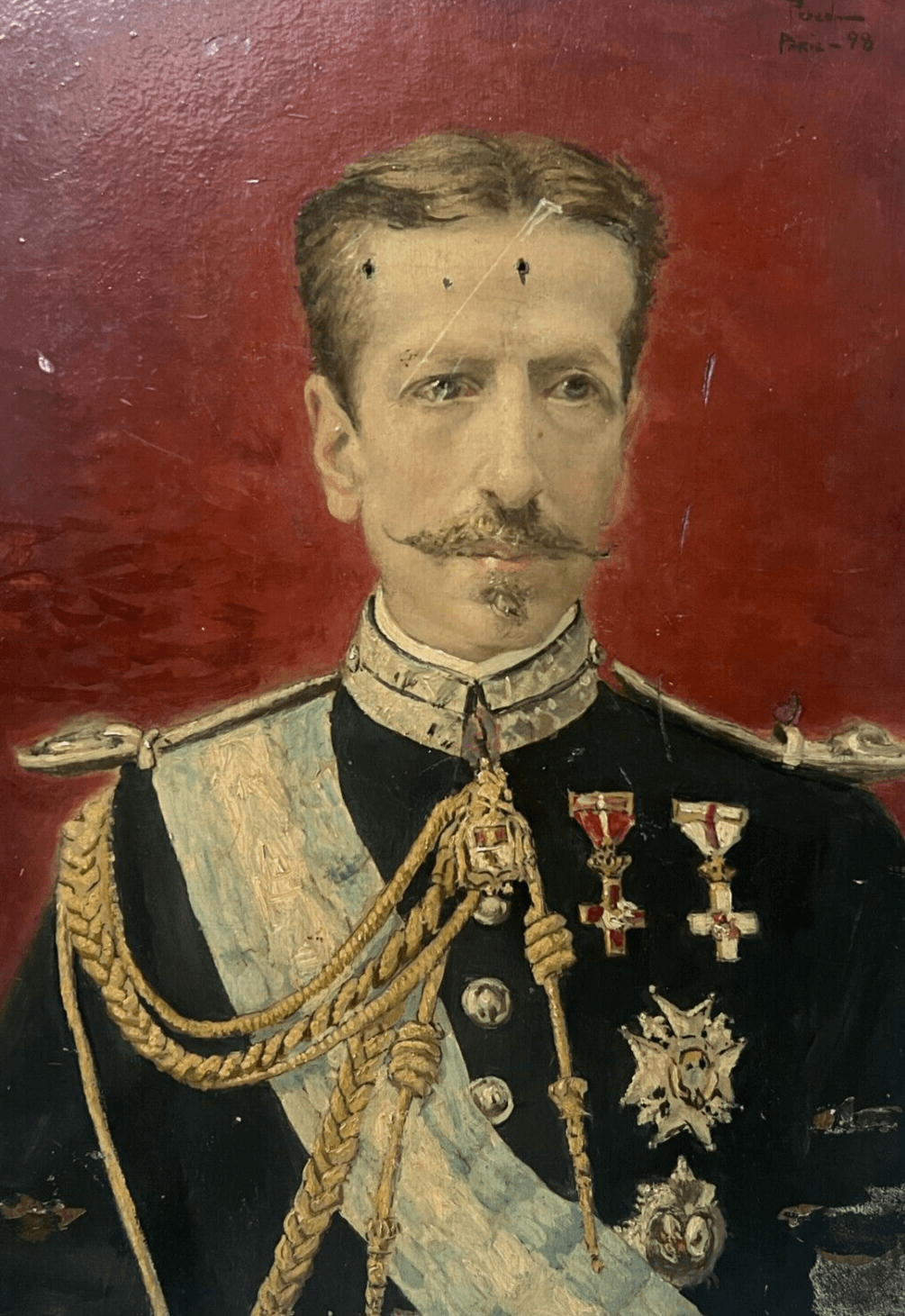Antique Painting Original Man, Portrait, Military, Charles III signed image 1