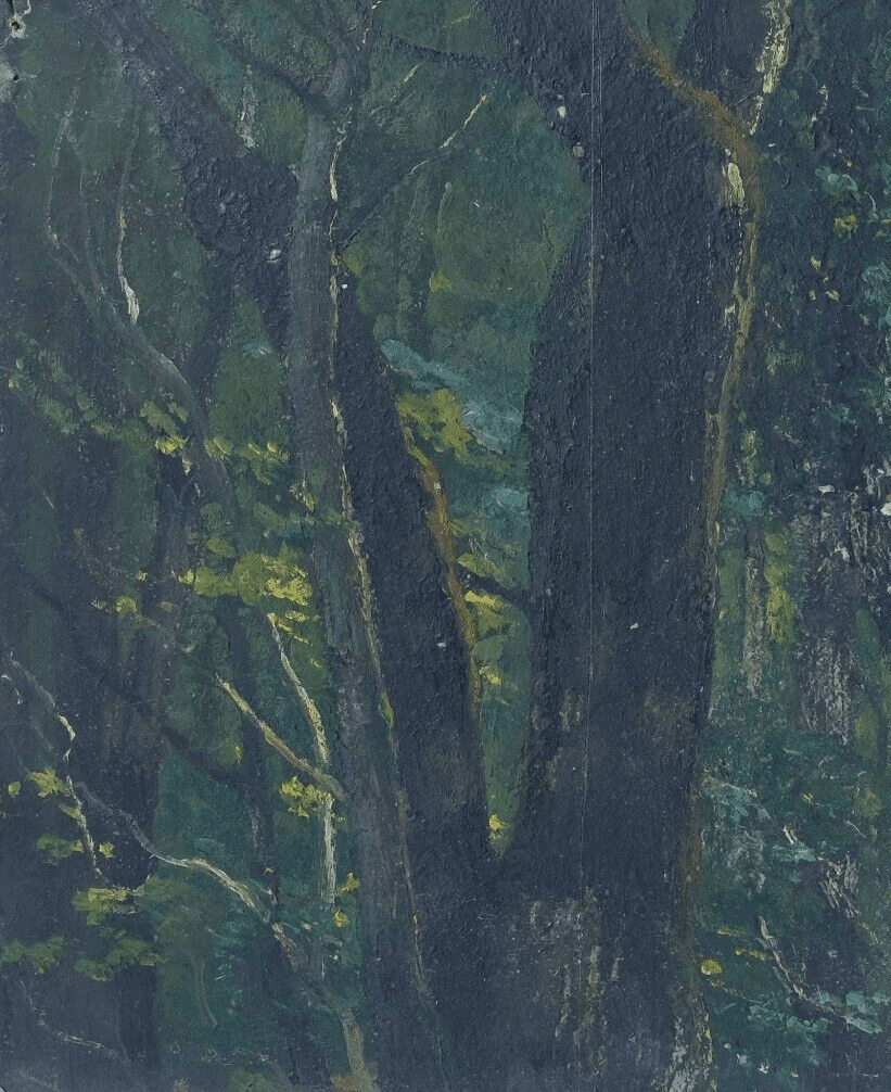 Antique Original Painting Landscape, Trees, Forest 19th century image 2