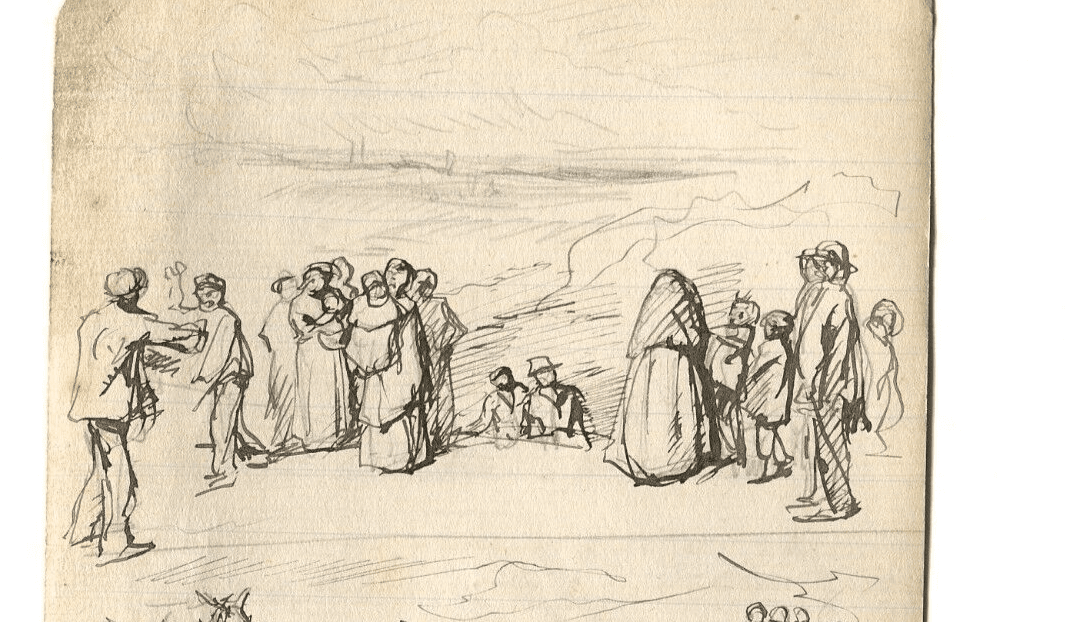Vintage Ink Original Drawing Impressionism, Horse, Man, Family Figures image 6