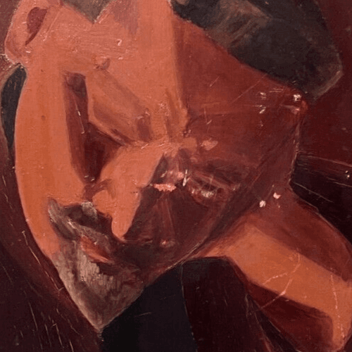 Antique Original Painting Red Man Portrait Sleeping image 2