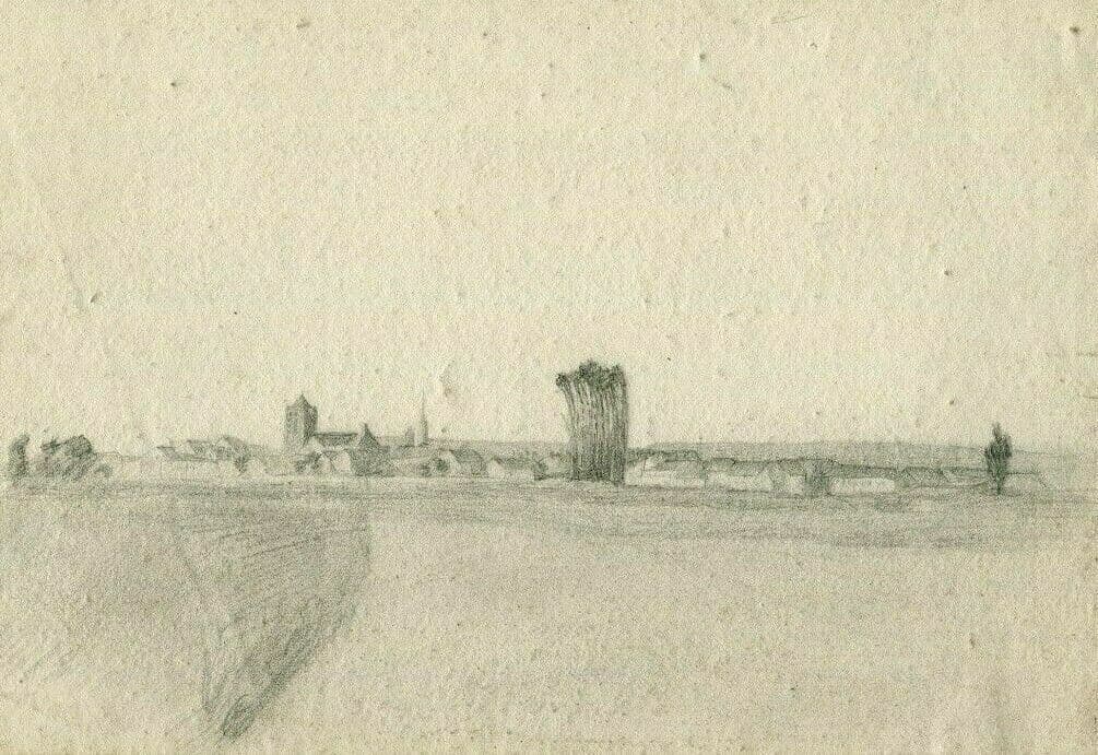 Antique Pencil Original Drawing 19th century Landscape, Forest image 1