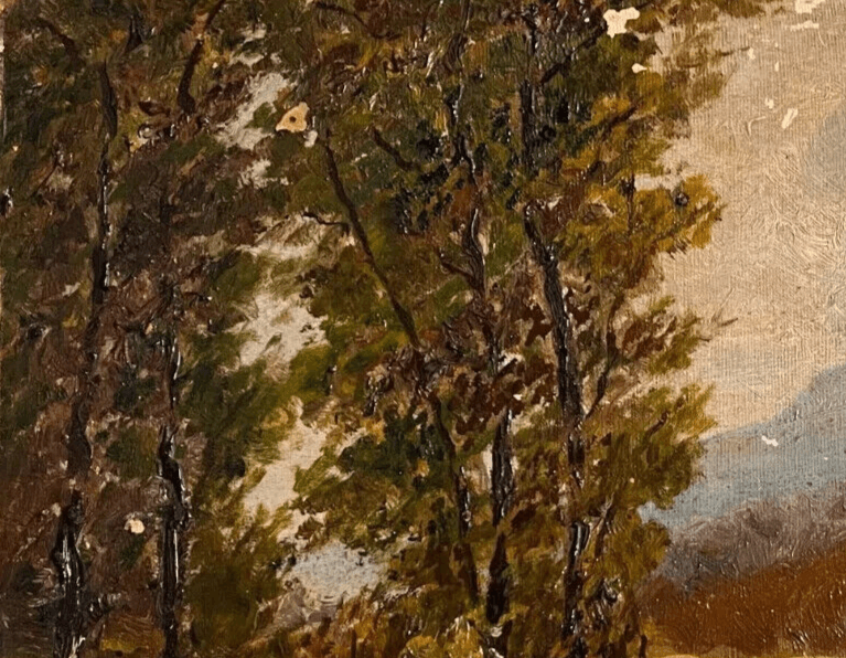 Vintage Oil Painting Maritime Landscape, Forest, Tree, Boat signed, Seascape image 3