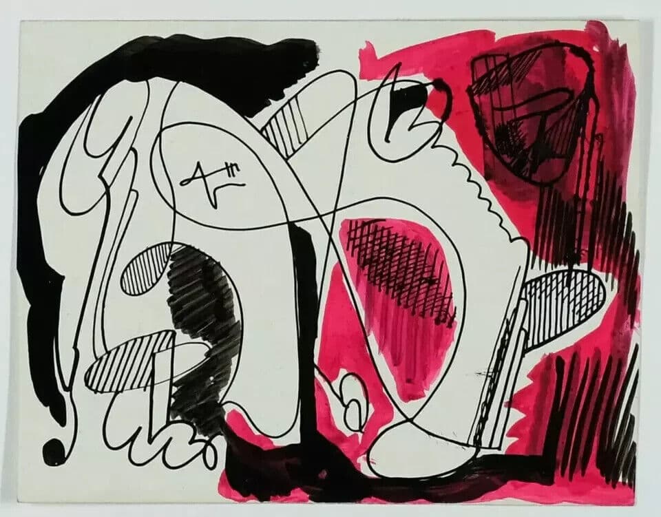 Abstract Original Signed Drawing Abstraction, Woman, Watercolor, Ink image 5