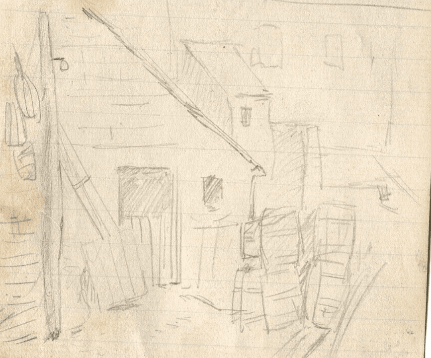 Antique Pencil Drawing Original House, Interior, Scene of life image 1