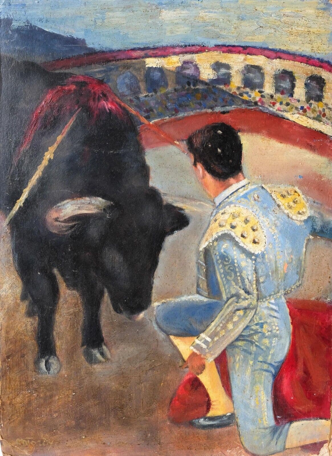 Modern Oil Painting Signed Torrero Man Portrait Corrida image 1