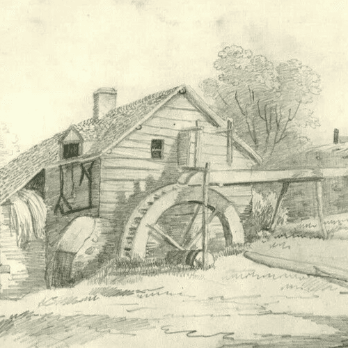 Vintage Pencil Original Drawing Landscape with a Watermill image 3