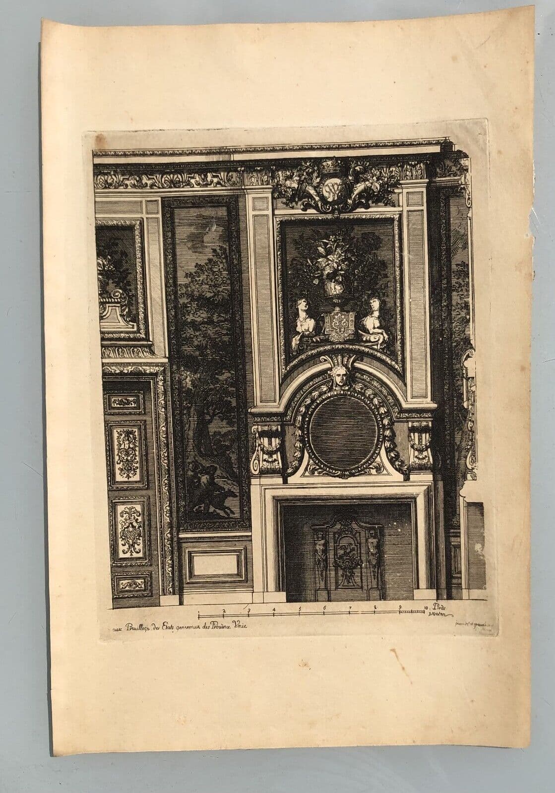 Antique Original Etching Jean MAROT Mariette, Fireplace, Architecture x7 image 5