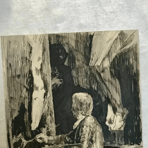 Vintage Ink Drawing Original Painter, Artist in progress image 4