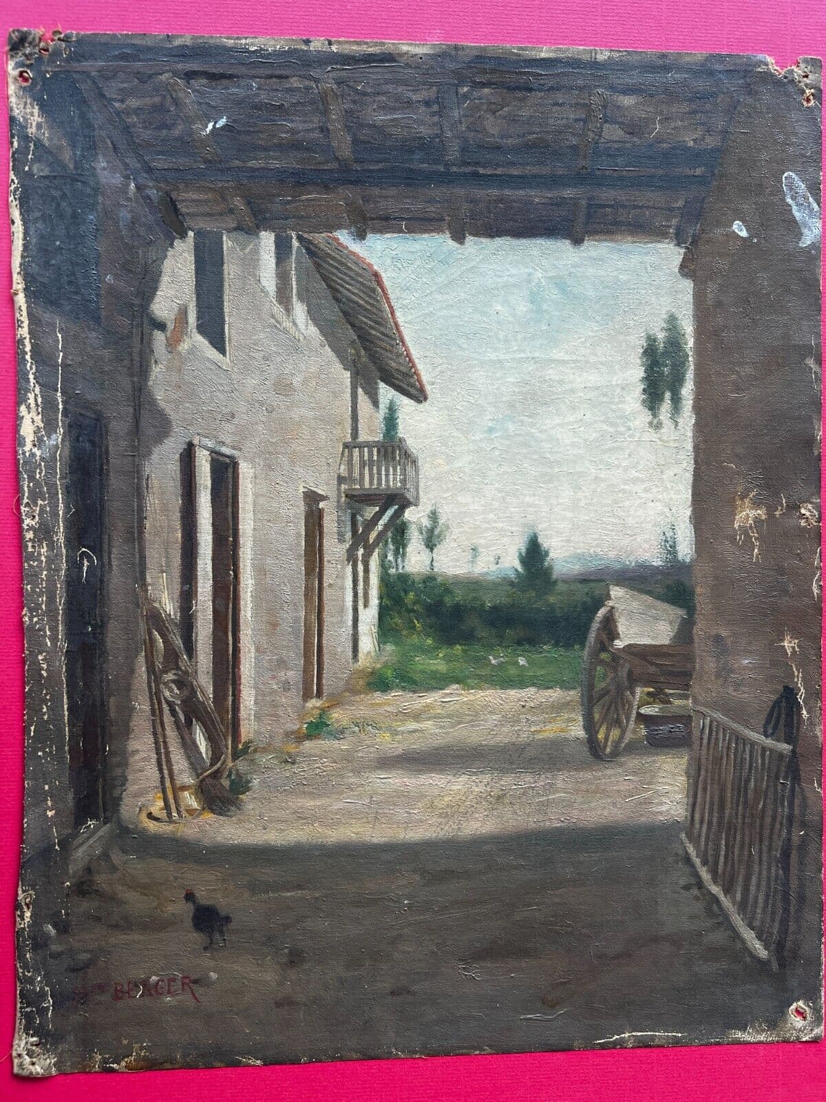 Painting Signed Original Landscape, Farm, House image 3