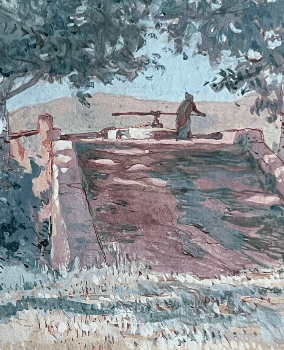Antique Original Painting signed Landscape, Tunisia, Man image 2