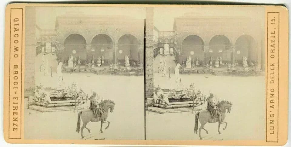 Vintage Stereoview - Giacomo BROGI - Florence Piazza della Signoria c. 1870 image 3