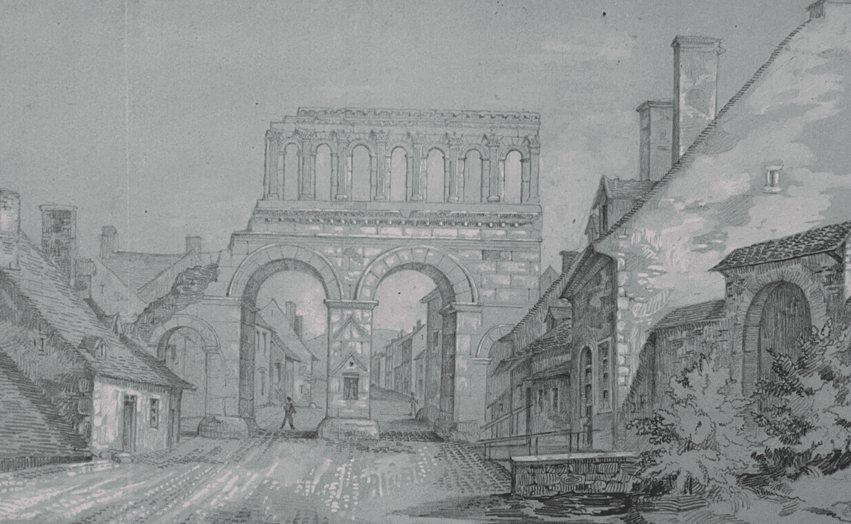 Antique Pencil Drawing Landscape Porte d'Arroux, Autun 1894 Artwork image 1