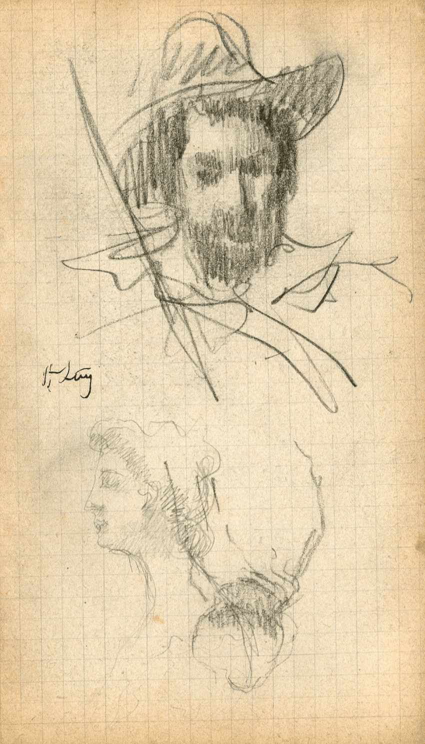 Vintage Pencil Drawing Original signed Portrait Figures Man and Woman image 1