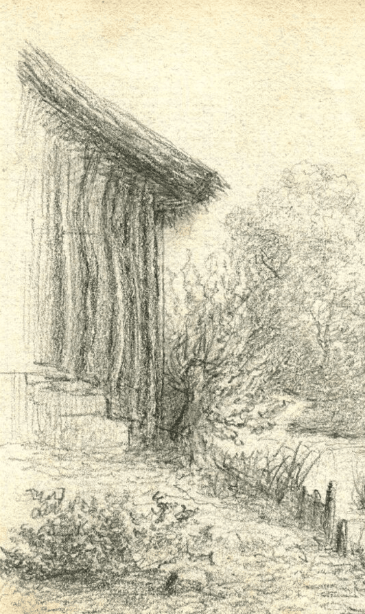 Antique Pencil Drawing 19th century Enghien-les-Bains, Landscape, House, Forest image 3
