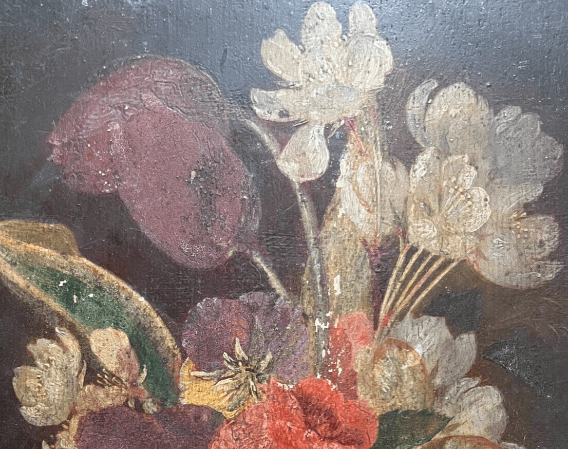 Antique Oil Old Original Painting Flowers Bouquet, Still Life Floral image 4