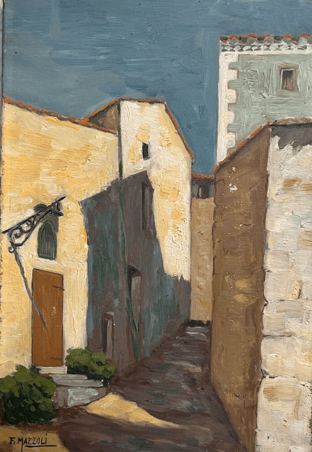 Antique Painting Original Cityview, Houses signed