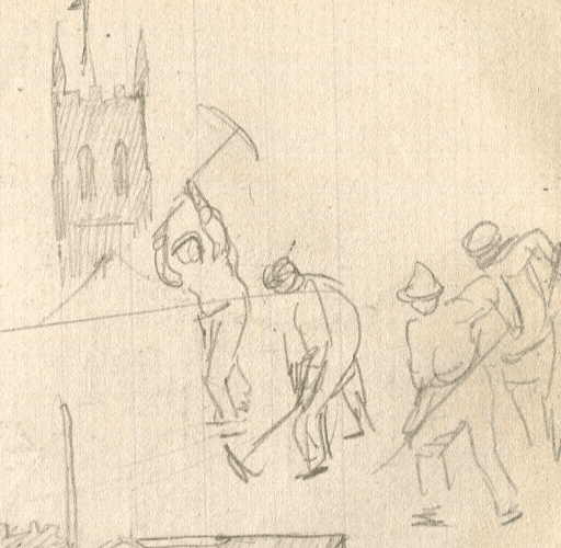 Vintage Pencil Drawing People, Buildings, Workers in the City Original image 2