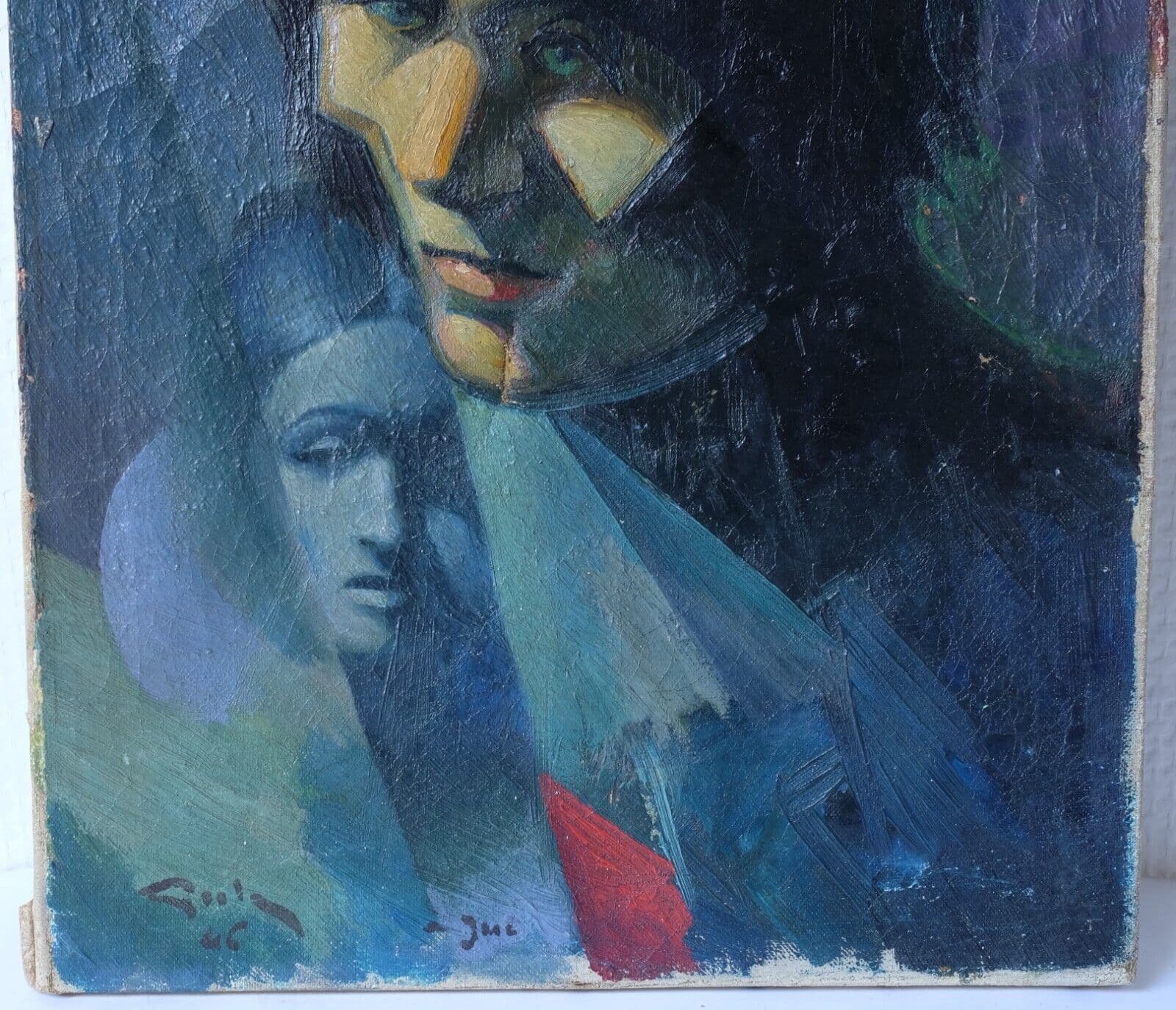 Antique Oil on canvas Painting Women Portrait Cubist Abstract signed image 4